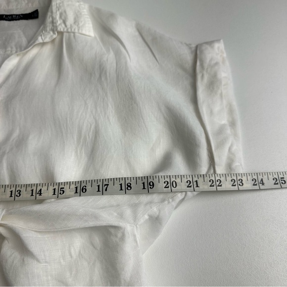 Ralph Lauren size,L linen tie, front concealed button short cuff sleeve blouse - Picture 5 of 14